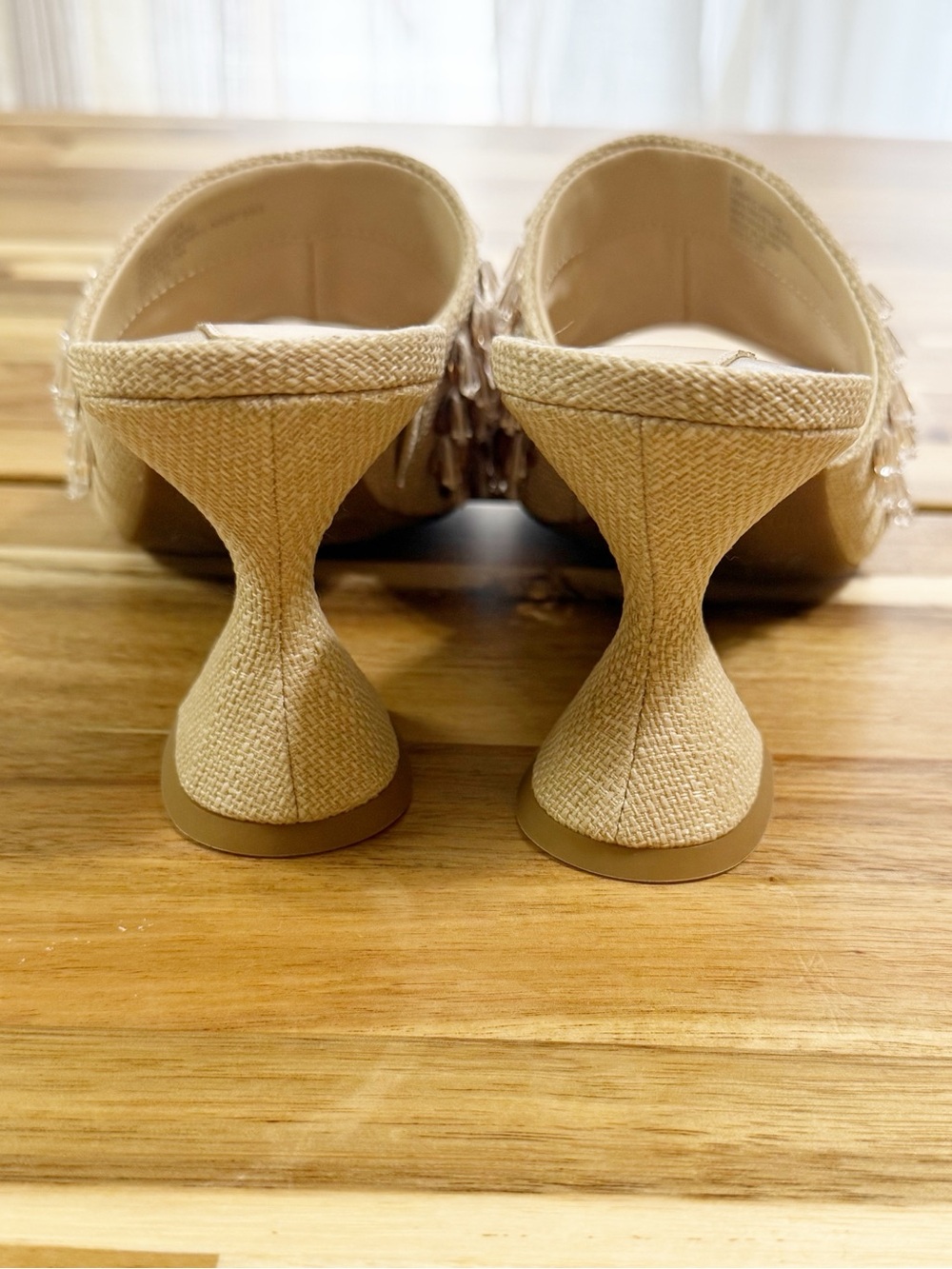 Chelsea & Violet Piperr Linen Ornamented Sequin Fringe Heeled Slide Sandals NEW - Picture 10 of 12